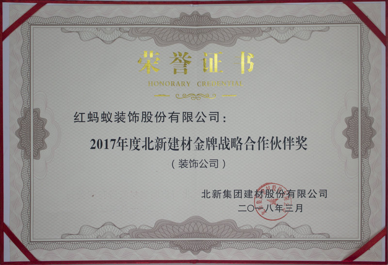 2017北新建材金牌战略合作伙伴奖